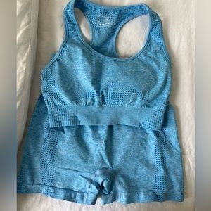 Women Seamless Yoga Workout Set 2 Piece Outfits Gym Shorts Sports Bra